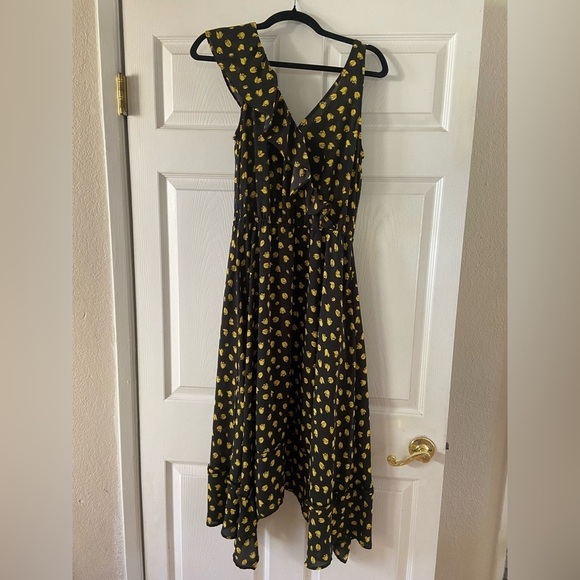 Who What Where Yellow and Black Tulip Flower Print Handkerchief Hemline Size S - Picture 3 of 4